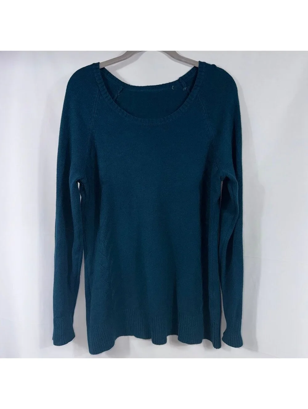 Women’s Teal Knit Pullover Sweater Size Large Soft Long Sleeve Scoop Neck